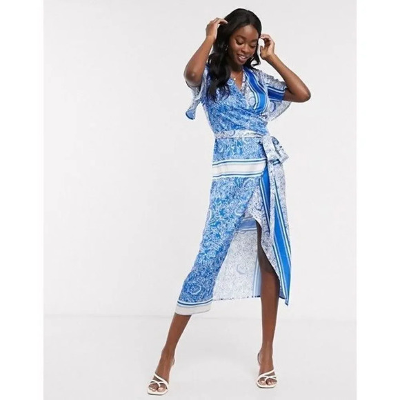 never fully dressed blue floral print wrap dress short sleeve size US 2 - Picture 1 of 10